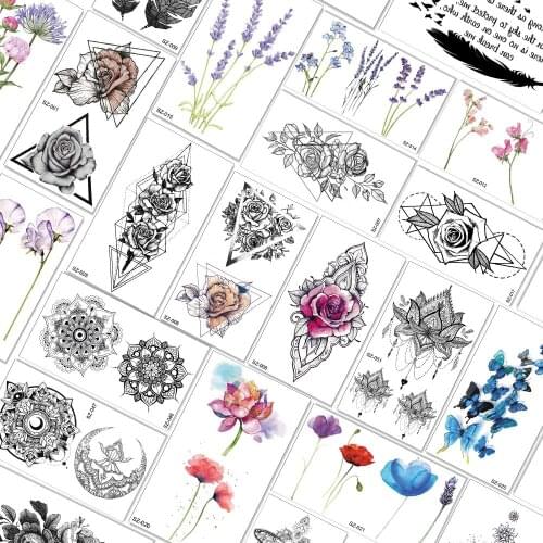 Qucious 3D DIY Geometry Rose Flower Temporary Tattoos For Women Henna Body Art Waterproof Fake Tattoo Sticker Triangle Design