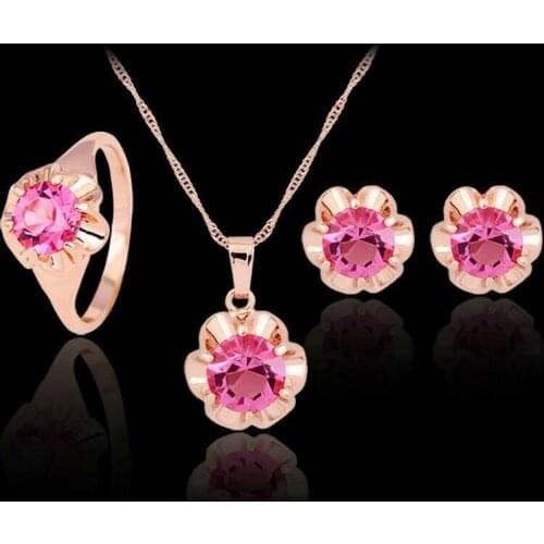 Fashion Graceful Rhinestone Necklace Ring Earrings Females Jewelry 3 /Set For Women Party Jewelly Gifts