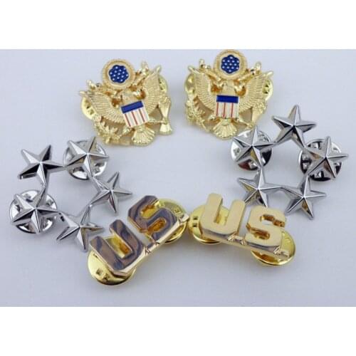 US ARMY GENERAL FIVE STAR RANK INSIGNIA US STAR RANK BADGE US LAPEL PIN SET