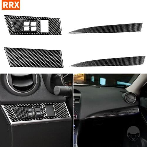 For Mazda 3 Axela 2010 2011 2012 2013 Mazdaspeed3 Carbon Fiber Sticker Dashboard Trim Strip ESP AFS OFF RVM Button Car Accessory