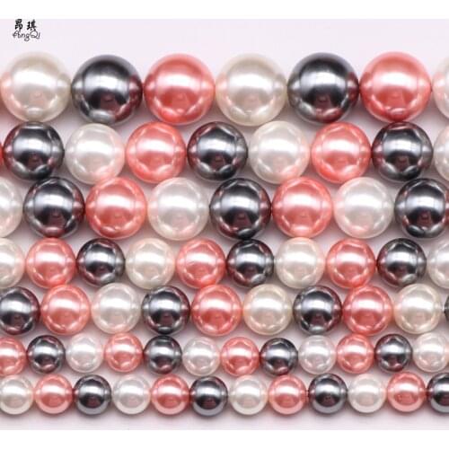 Natural Color Mix Shell Pearl Round Loose Beads 6 8 10 12mm Pick Size Spacer Beads For Jewelry Making DIY Bracelet Wholesale