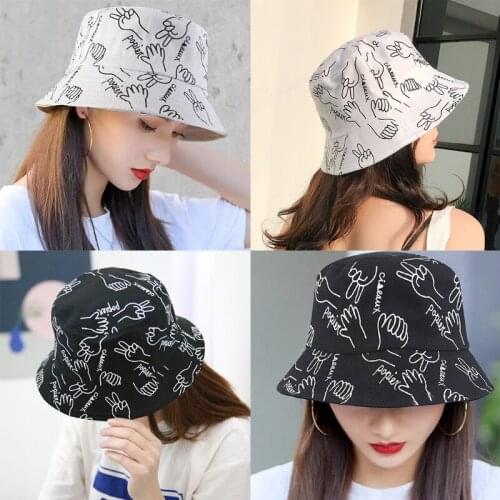 Rock Paper Scissors Graffiti Print Bucket Hat Harajuku Hip Hop Fisherman Cap 6XDA