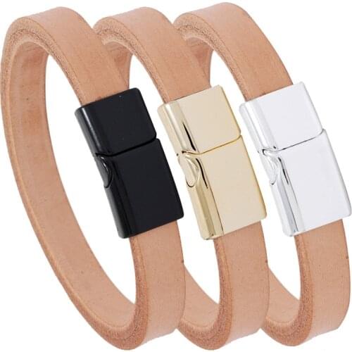 Nature Color Genuine Leather Bracelet Simple Jewelry Alloy Magnetic Buckle Connector Fashion Wrap Bangle Jewelry Gift Men Women