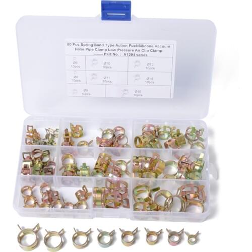 New 80Pcs 6-15mm 8 size Spring Clip Fuel Line Hose Water Pipe Air Tube Clamps Fastener