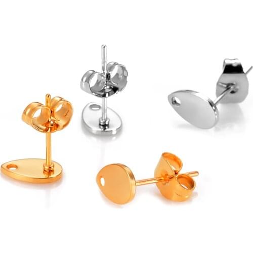 10Pcs Stainless Steel Waterdrop Earring Stud Post With Hole Teardrop Ear Base Connector Handmade Jewelry Making Hypoallergenic