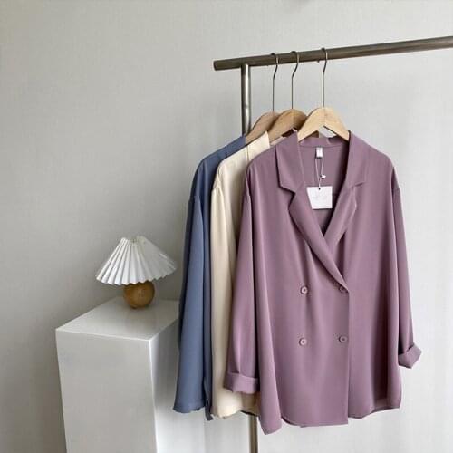 Chic Loose leisure Women Blazer Spring and Autumn acetic acid Suit Chiffon Sunscreen Shirt Double breasted Female Suit New 2021