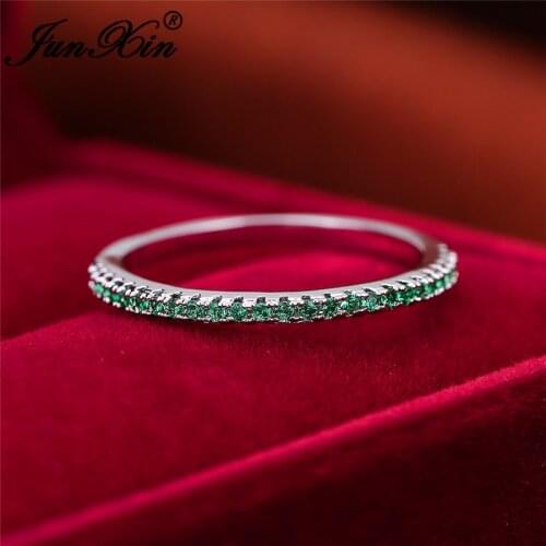 Stackable Single Row Thin Rings For Women White Gold Rose Gold Round Zircon Green Red Stone Wedding Stacking Ring Daily Jewelry