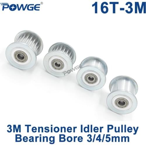 POWGE 16 Teeth 3M synchronous Pulley Idler Tensioner Wheel Bore 3/4/5mm with Bearing Guide Regulating pulley HTD3M 15T 15teeth