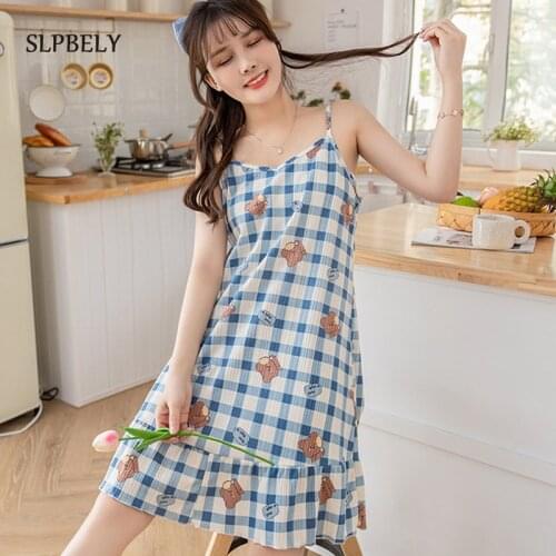 SLPBELY Women Sling Nightdress Summer Sweet Cartoon Printed Lingerie Nightgown Sleepwear Nightwear Nightskrit Homewear M-3XL