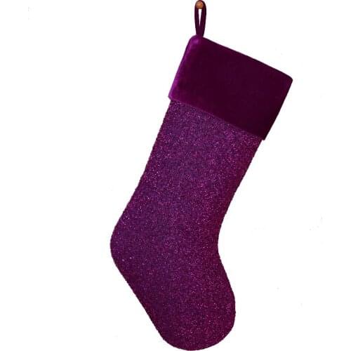Sorrento Boucle Shiny Glitter Luxury Christmas Stocking with velvet Cuff Purple Color 10x19inch