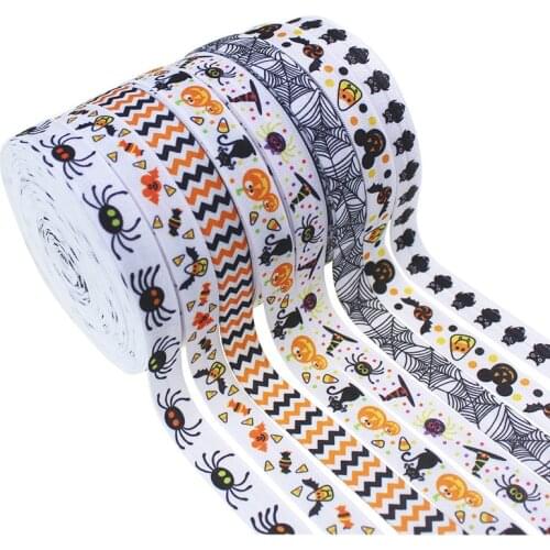 5/8" heat transfer Halloween FOE spider candies pumpkin printed FOE fold over elastic 100yardsl welcome custom printed