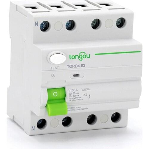 4 Pole 220V 380V 50/60Hz RCD RCCB AC Magnetic Type 6KA Residual Current Device 30mA With 5 Years Warranty