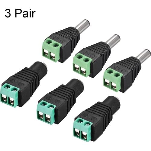 Uxcell 3Pair 5.5x2.1mm DC Power Jack Plug Adapter Connector for LED Strip CCTV Camera Cable Wire Ends,Black
