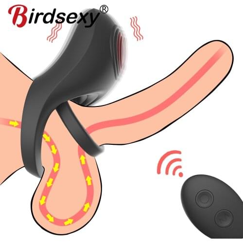 Vibrator Penis Ring Silicone Cock Ring Dick Vibrator Male Penis Massage Adult Sex Toys For Men Wireles Remote Control Time Delay