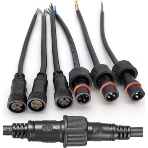 M15 Waterproof Connector Male and Female Wire 2/3/4 Pin Black Pure Copper 0.5/0.75 Square Core Cable for Lighting Lamp 20cm
