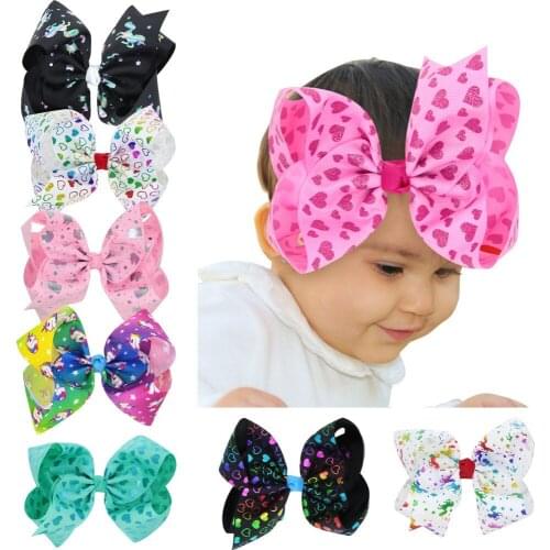 Yundfly 1 PCS 7" Hot Children Girls Big Bowknot Hairpin Kids Unicorn Heart Pattern Bow Hair Clip Photo Props Gift
