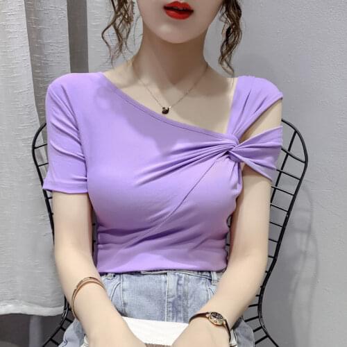Woman TShirts Irregular Short-Sleeved T-shirt Womens Summer Top Crop Top Mujer Camisetas