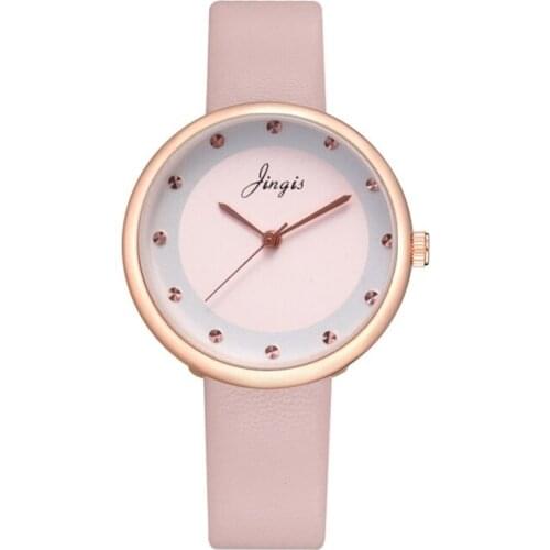 Womens Fashion Watch Simple Design Creative Round Dial Candy Colors Trendy Leather Watch Montre Femme 1833