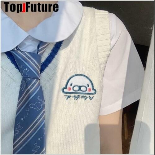 WOMEN Japanese girls Knitted Vest cute versatile sweater school Uniform Cardigans Baby seal embroidery sweater
