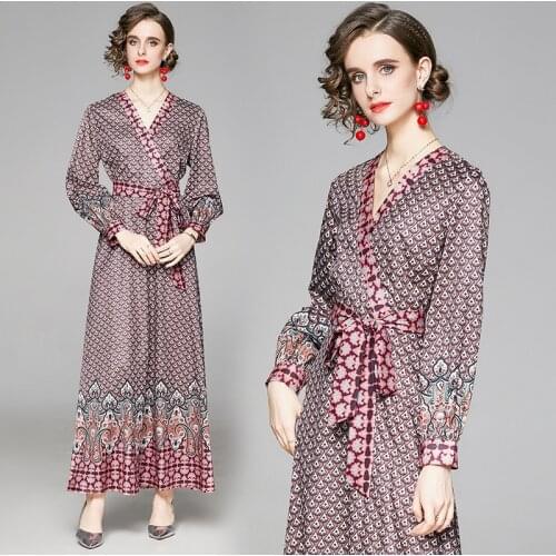 2021 Women Fashion Clothing Gothic Dress Long Sleeve Spring/Autumn V Neck England Style Vestido Feminino Bandage Maxi Dreses