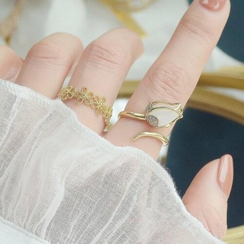Elegant Lace Flower Tulip Open Ring for Women AAA Cubic Zirconia Adjustable Plated 3 layers 14k Real Gold Jewelry Bijoux Gift