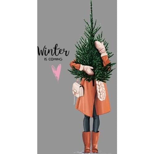 Winter Girl Hug Trees Stickers On Clothes Tops Fashion Vinyl Heat Transfer Appliqued Diy Clothing Stickers
