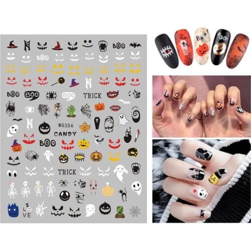 10PCS Halloween Funny Series Nail Stickers 3D Skull Pumpkin Lantern Bat Funny Ghost Self-adhesive Nail Art Design