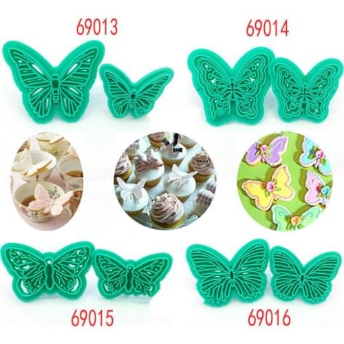 New 2Pcs/set Butterfly Shape Fondant Cake Decorating Plastic Cutter Embossing Cake Mould Sugarcraft Plunger Decor Press Mold