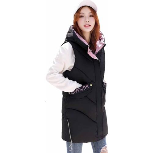2019 fashion Autumn winter parkas women cotton Vest jacket Plus size Sleeveless Hooded Waistcoat female Thicken Outerwear G470