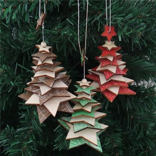 3D Wooden Christmas Tree Pendant Decoration with Bell Hanging Ornament for Home Festival New Year Party Christmas Supplies