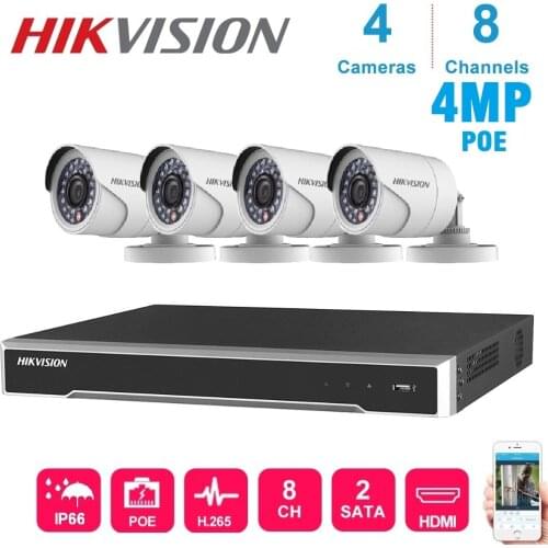 4KH.265 Network POE NVR Video Recorder 8-CH Hikvision With 4Pcs 4MP Waterproof Ip Camera Night Vision CCTV Security System Kit