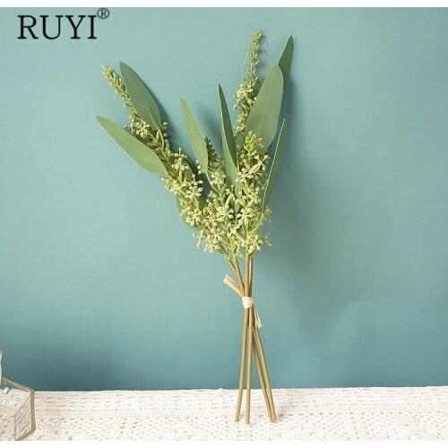 4 Pcs/Lot High-Quality Plastic Flower Artificial Rice cracker Simulation Eucalyptus Branch Wedding Birthday Christmas Decoration