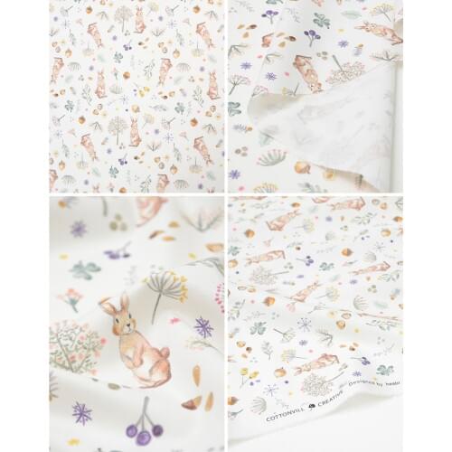 45*110cm Cotton Cartoon Rabbit Printing Fabric Sewing Material Quilting Patchwork Needlework DIY Handmade Cloth Dress Bedding