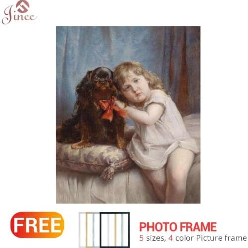 5D Diamond Paintings Girl Dog Diamond Pattern Beadwork 3d DIY Pictures Needlework Animal Fiamond Mosaic Craft with Frame
