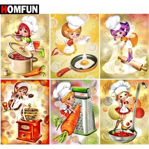 HOMFUN Full Square/Round Drill 5D DIY Diamond Painting "Girl cooking scene" Embroidery Cross Stitch 5D Home Decor Gift