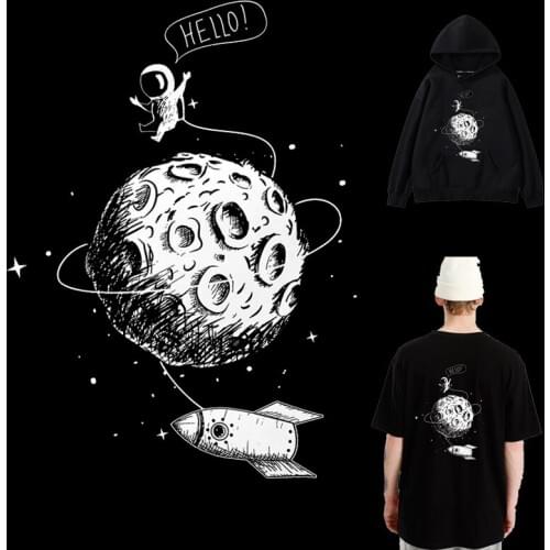 Space Applique Iron on Transfers For Clothing Planet Patch Heat Transfer Stripes Stickers For T-shirt hoodie Press Printed On