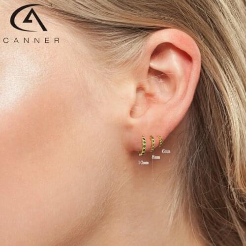 CANNER 6/8/10MM Round Small Earrings For Women 2021 Trend Silver 925 Jewelry Huggie Circle Emerald Hoop Earrings Plata De Ley925