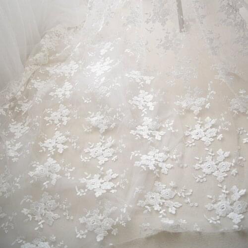 Off White Lace Fabric, Floral Embroidery Lace Fabric, Bridal Lace Fabric, Wedding Dress Gauze Fabric By The Yard