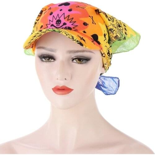 CharmGo Women Head Scarf Visor Hat With Wide Brim Sunhat Summer Beach UV Protection Sun Hats Female Casual Printed Flower Cap
