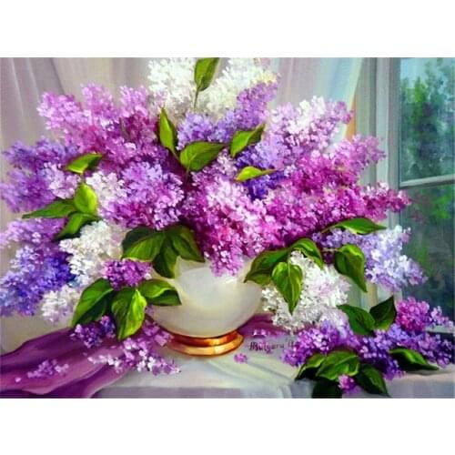Flowers Purple DIY Embroidery Cross Stitch 11CT Kits Craft Needlework Set Cotton Thread Printed Canvas Home Wholesale