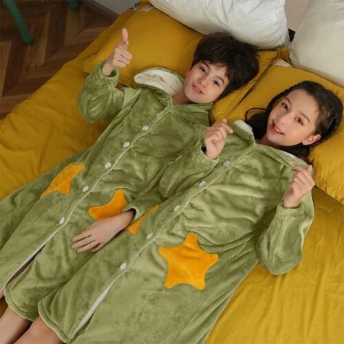 Children star bathrobe long winter boys and girls flannel nightgown coral velvet nightgown