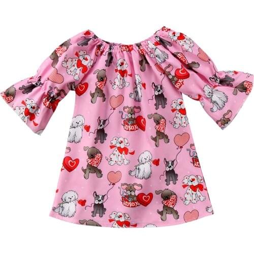 6M-4Y Toddler Kids Baby Valentine´s Day Girls Dress Dog and Love Boutique Tutu Dress Party Wedding Princess Dresses