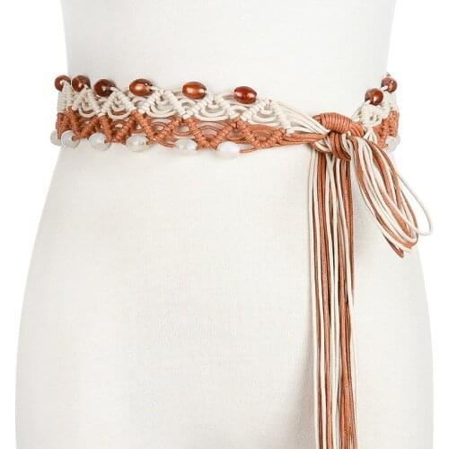Designer Belt for Women 2021 wide braided rope knotted with wood beaded For Women Coat Dress BL309