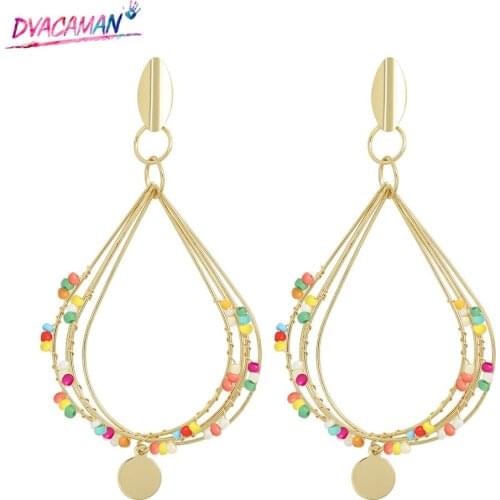 Dvacaman New Design cz Beaded Earrings for Women Vintage Multi Layered Hollow Gold Metal Water Drop Beads Earrings Jewelry 2021