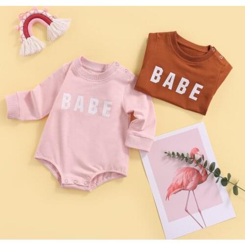 FOCUSNORM 3 Colors Autumn Baby Girls Boys Letter Rompers Outfits 0-18M Long Sleeve Printed Button Causal Jumpsuits