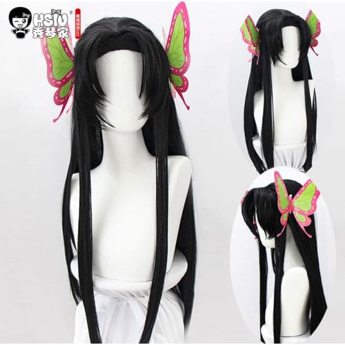 HSIU Anime Demon Slayer Kimetsu no Yaiba Kochou Kanae Cosplay Wig Halloween wig Butterfly hair accessory,Fiber synthetic wig