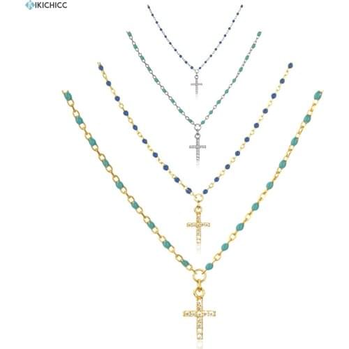 Kikichicc 100% 925 Sterling Silver Mini Cross Necklace Long Chain Gold Pendant Luxury CZ Zircon Jewelry 2020 Fine Jewels