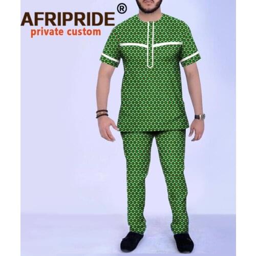 Dashiki Men African Clothing Dashiki Printed Tops and Pants Set Tracksuit Blouse Shirts Pockets AFRIPRIDE A1916065B