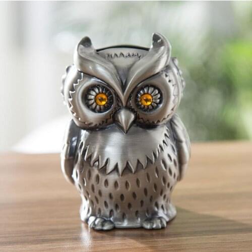 Owl Piggy Bank Saving For Coin Money Box Metal Crafts Cafe Bar Shop Retro Ornaments Home Desktop Decoration Coin Storage Jar