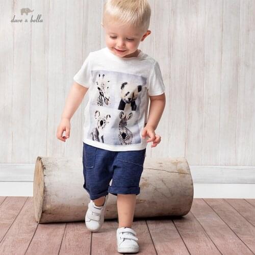 DB17358 dave bella baby boys summer casual cartoon print clothing sets kids boy fashion short sleeve sets children 2 pcs suit
